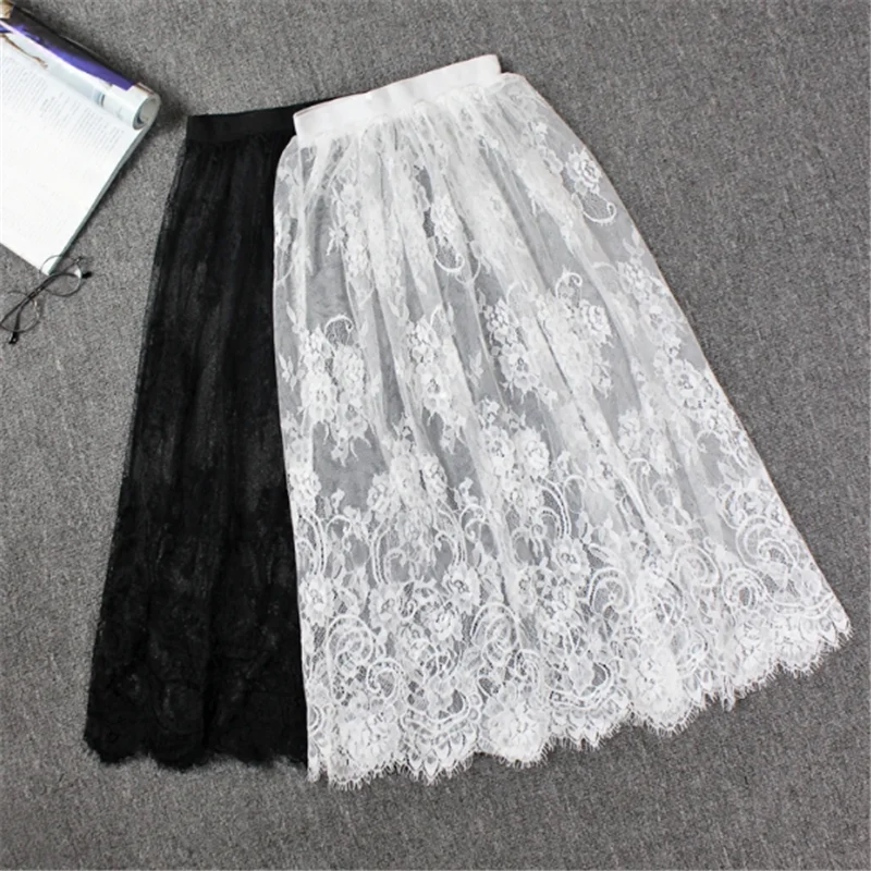 2023 New Fashion Summer Slips Women Casual Lace Transparent Midi Long Skirts Ladies Basic Skirt petticoat Underskirt