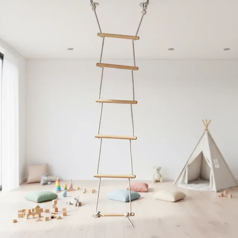 Kids Outdoor Climbing Rope Ladder with Rings Hanging Swing for Kindergarten Physical Fitness Training Equipment Children Play