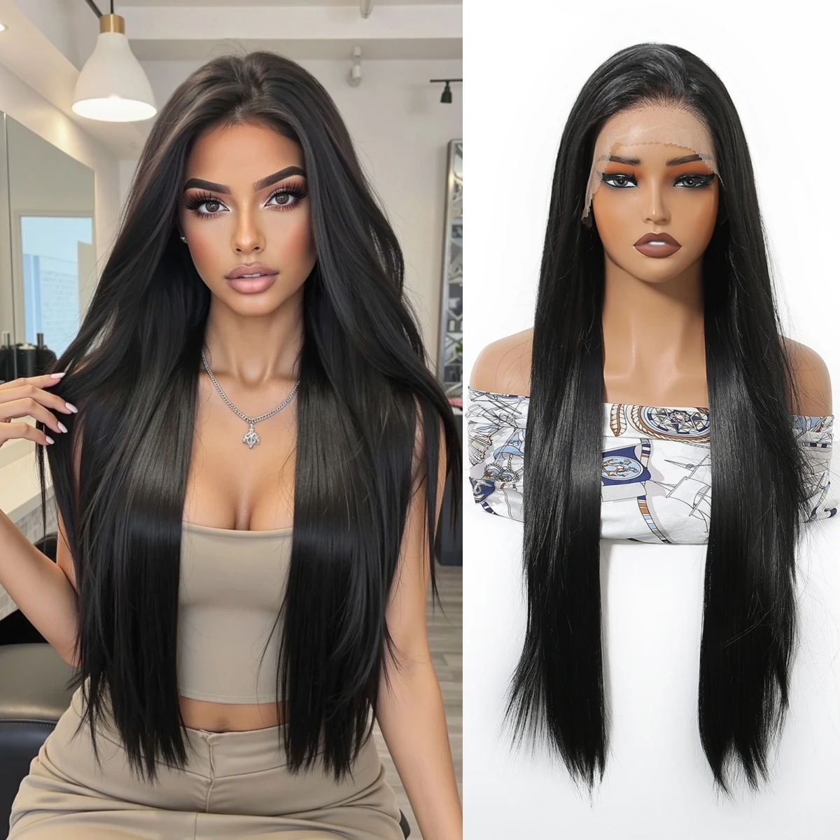 

HAIRCUBE Черные прямые кружевные парики Натуральная линия волос 13*6 HD Прозрачные кружевные синтетические накладные волосы для женщин Ежедневные свободные парики