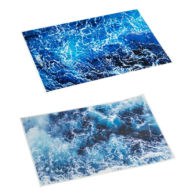 A4-formaat Oceaanpatroon Achtergrond Papier Gecoat Papier Materiaal Wave Display Achtergrond voor 1/2000 Oorlogsschip Model Diorama Accessoires