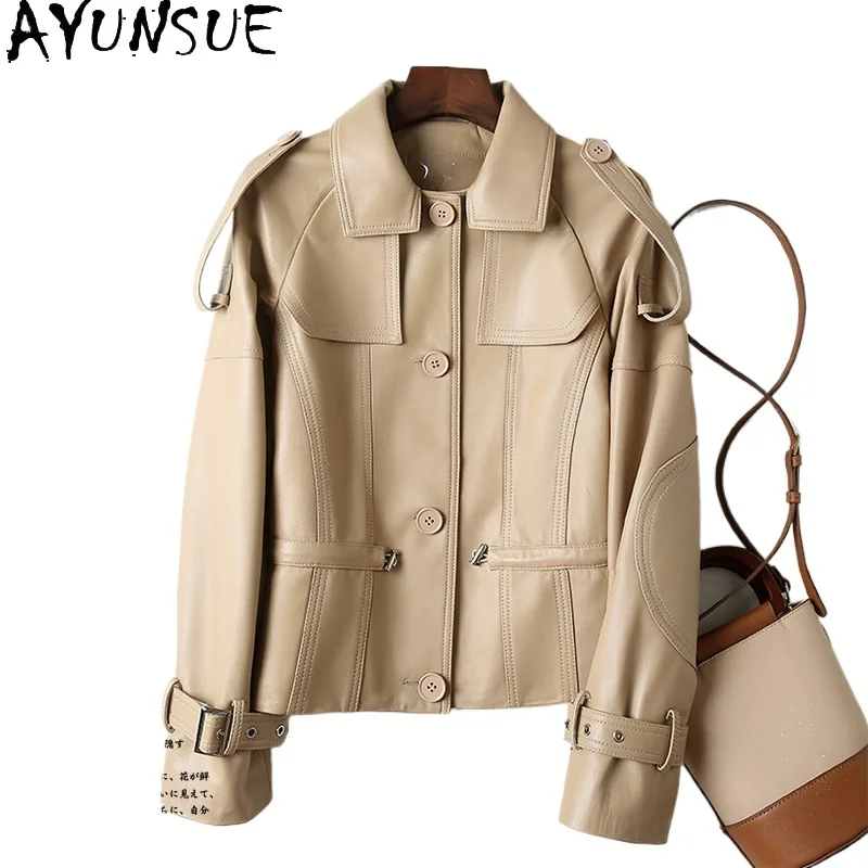 

AYUNSUE Genuine Sheepskin Leather Jacket Women Autumn New in Coats & Jackets Womens Cropped Jackets Biker Jacket Chaquetas 2024