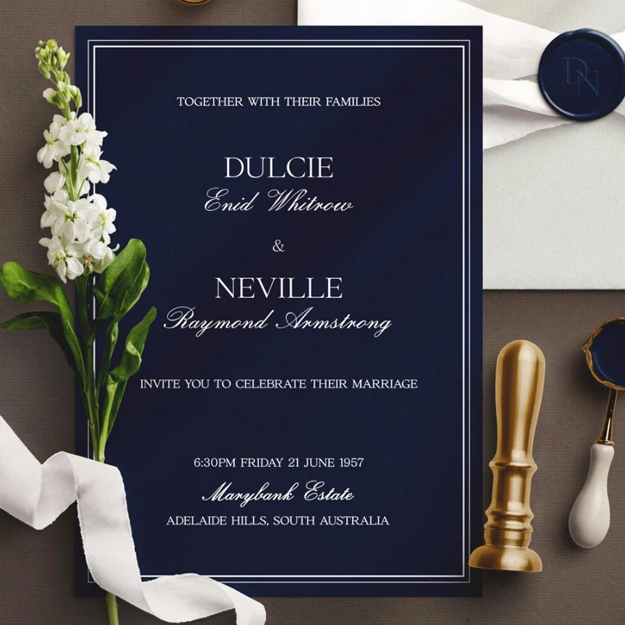 

20/100PCS Blue Wedding Invitations, Personalized Wedding Invitation Printing White Text, Paper Wedding Invitations Card
