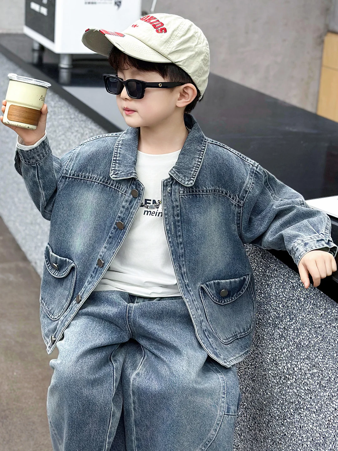 

Boys Spring Denim Set Cool Haome Two-Piece Suit Baby Casual Sportswear Cotton Long Sve Jaet And Pants Autumn Collection