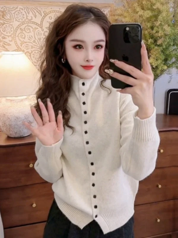 

Faionable Knitted f High Collar Sweater Women's plus Size Simple Korean Sle Inner Wear Casual Long Sve Top