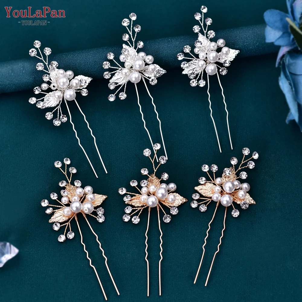 TOPQUEEN-Pinza de pelo en U para mujer y niña, horquilla nupcial con cuentas, accesorios de boda, Tiara de novia, HP133