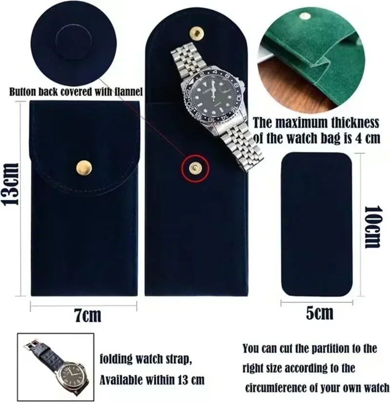 Horlogetas Blauw en zwart flanellen geschenktas Reisopbergdoos Duurzame draagbare horlogestofbeschermingshoes