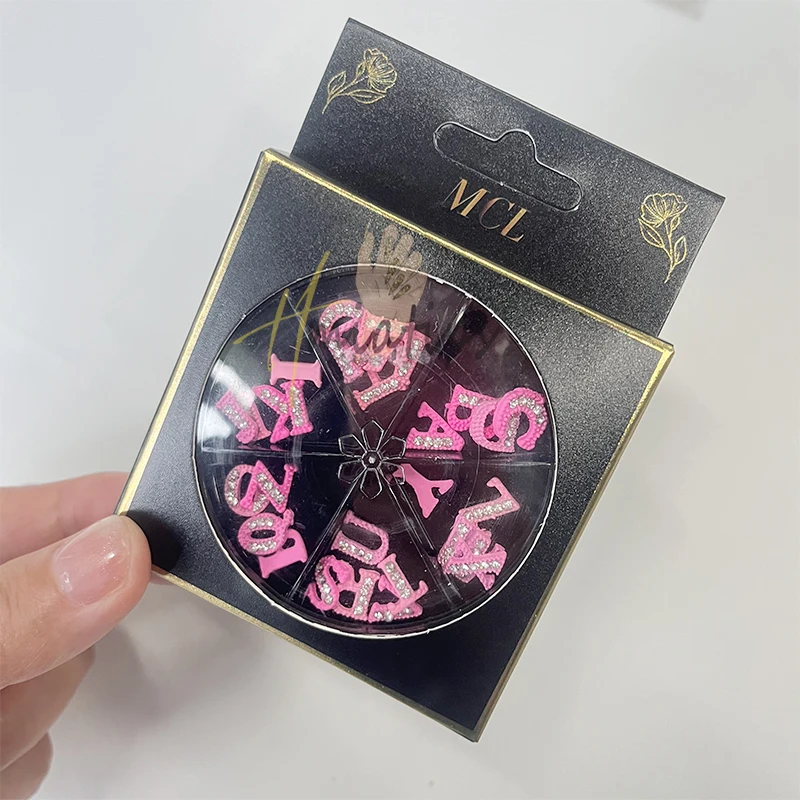 26 Letters A-Z Nail Accessories Charms Pink Metal Jewels Alphabet Manicure Jewelry 3D Nail Art Decorations Supplies