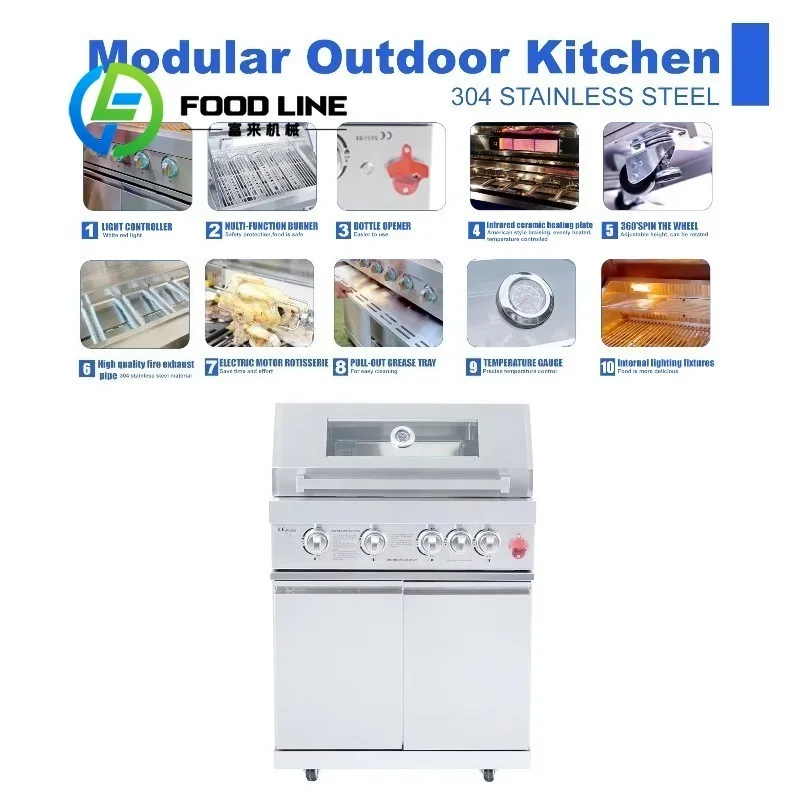 Easily Cleaned Stainless Steel Gas Grill Freestanding Outdoor Kitchen BBQ Barbecue Grill