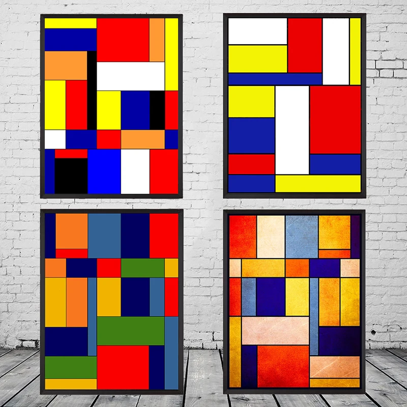 Mondrian Inspired Art Canvas Paintings Abstract Colorful Posters and Prints Wall Art Pictures for Living Room Home Decoration