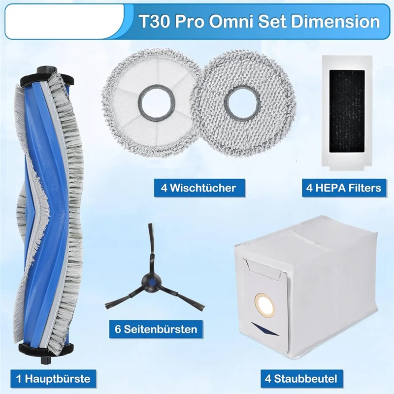M14K-Accessory Kit For Ecovacs Deebot T30 Omni, T30 Pro Omni, T30 Max Robot Vacuum Cleaner Replacement