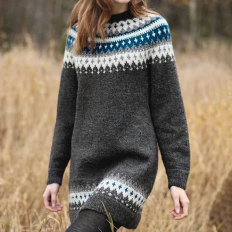 

Retro Jacquard Sweater Skirt 2025 Fall/Winter Fashion Long Women's Dress