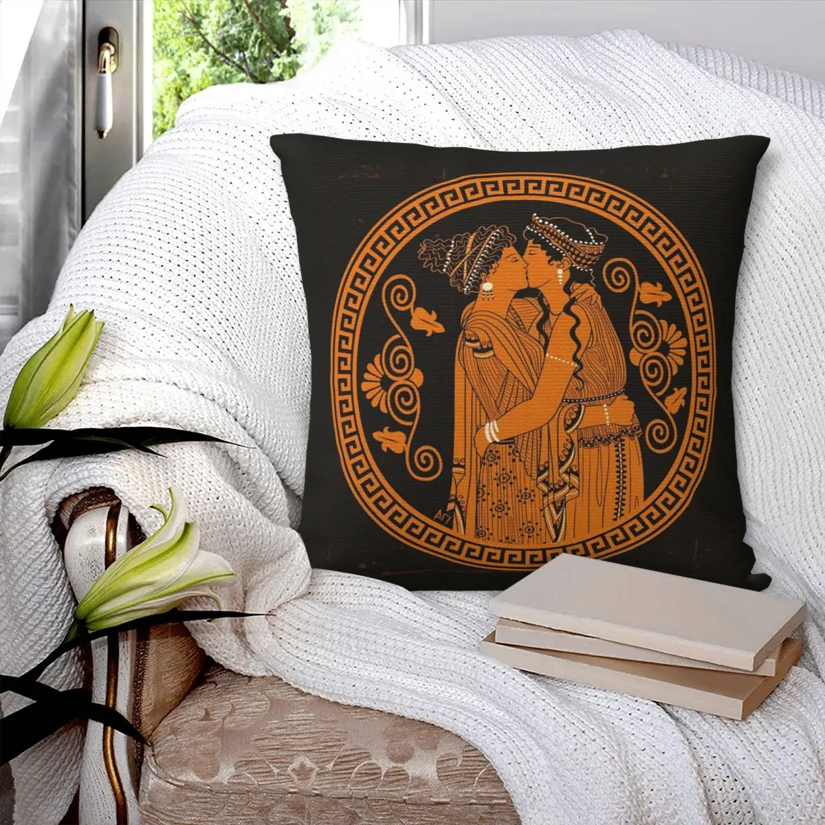 Ancient Greek Lesbians Kiss Square Pillowcase Pillow Cover Polyester Cushion Decor Comfort Throw Pillow for Home Sofa