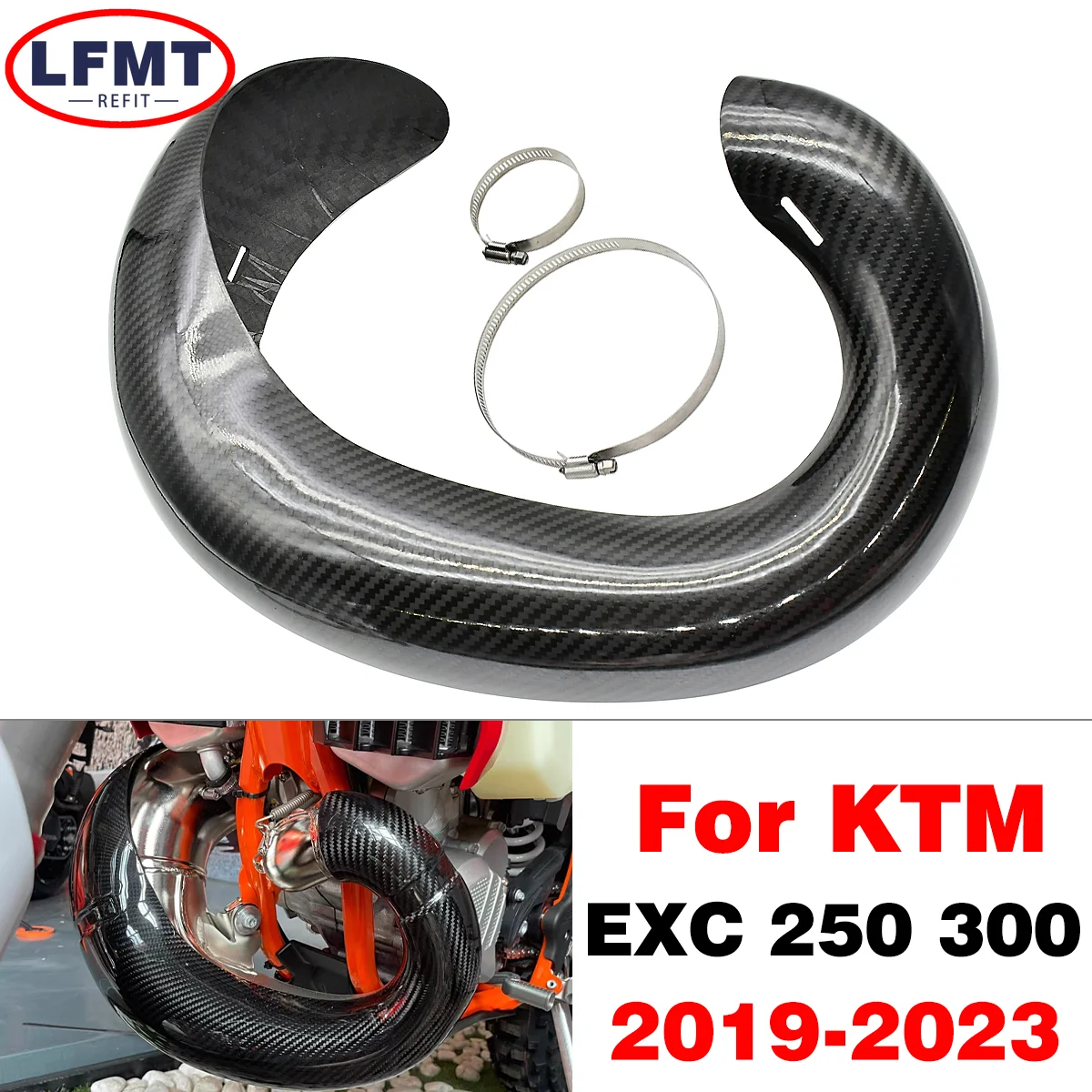 

For KTM EXC250 EXC300 For Husqvarna TE250 300 Motorcycle Exhaust Guard Carbon Fiber Black Protection Heat Shield Cover 2020-2023