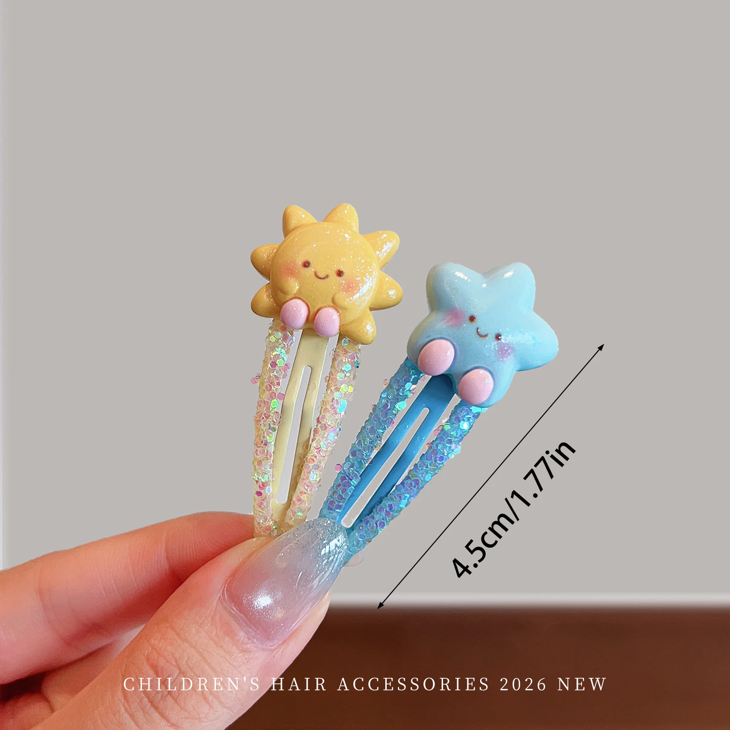 5 Stück/Set 2026 Neue Niedliche Glitzer-Pailletten Cartoon Haarspangen Makronen Funkelnde Stern- und Hasen-Haarklammern für Babys und Kleinkinder – Detail 5