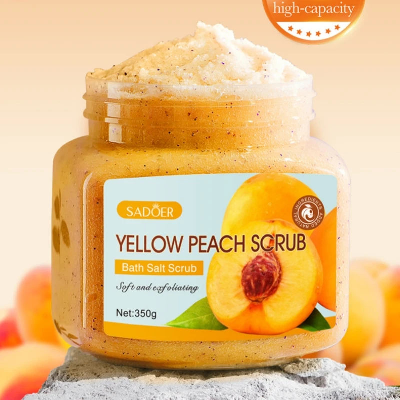 مقشر الجسم بالخوخ الأصفر 350 جرام، تقشير ناعم، ينظف عميق للجسم من الزيت والأوساخ، ويزيل خلايا الجلد الميت دون فقدان الجلد، ويمكن استخدامه لتقشير الوجه والذراعين والجسم والساقين والقدمين، ومنتجات تنظيف البشرة اليومية