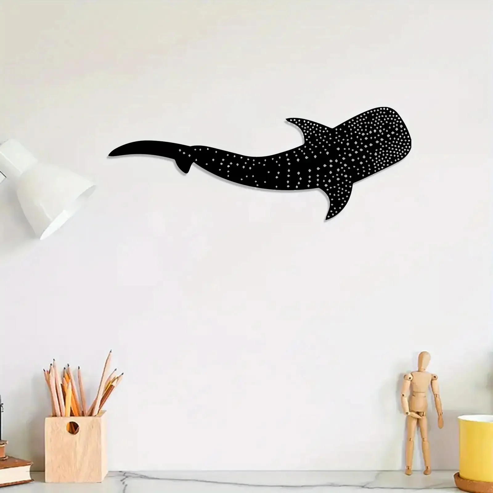 Modern White Black Whale Shark Aluminum Wall Art 12x18 Inch Waterproof Durable Metal Mural for Living Room Office Nautical Decor