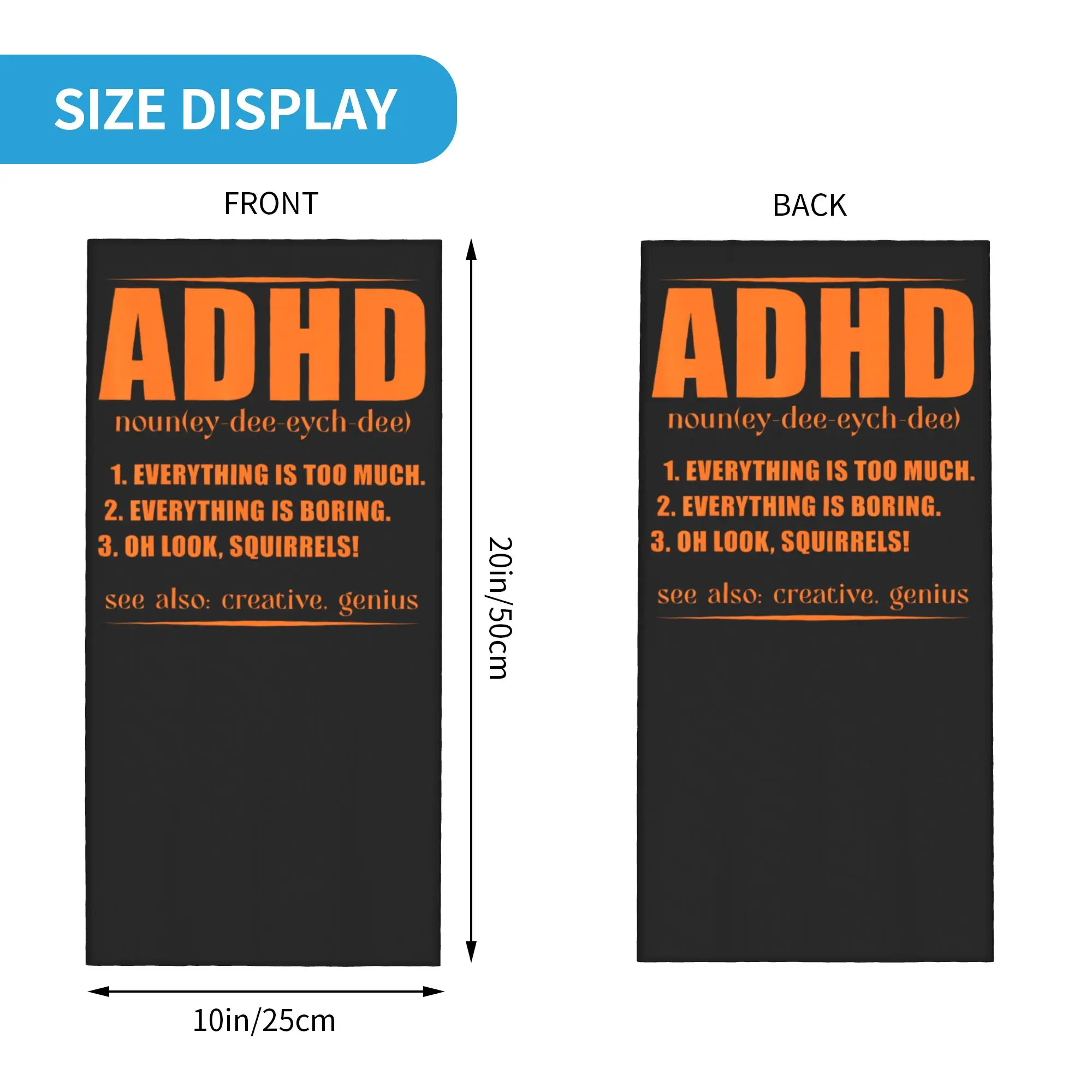 ADHD Definition Awareness Neurodivergent Bandana Neck Cover Balaclavas Face Mask Scarf Orange Headband Multi-use Cycling Adult