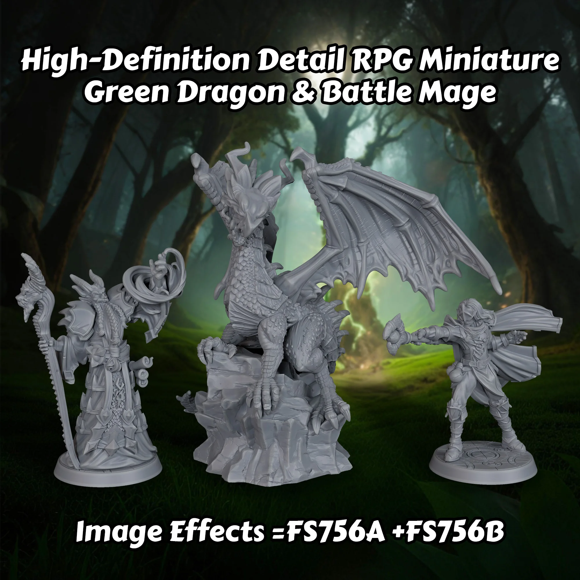 Green Dragon & Battle Mage Miniature – Epic RPG Fantasy Encounter Kit for TRPG Enthusiasts, Unleash TTRPG Tabletop Adventures