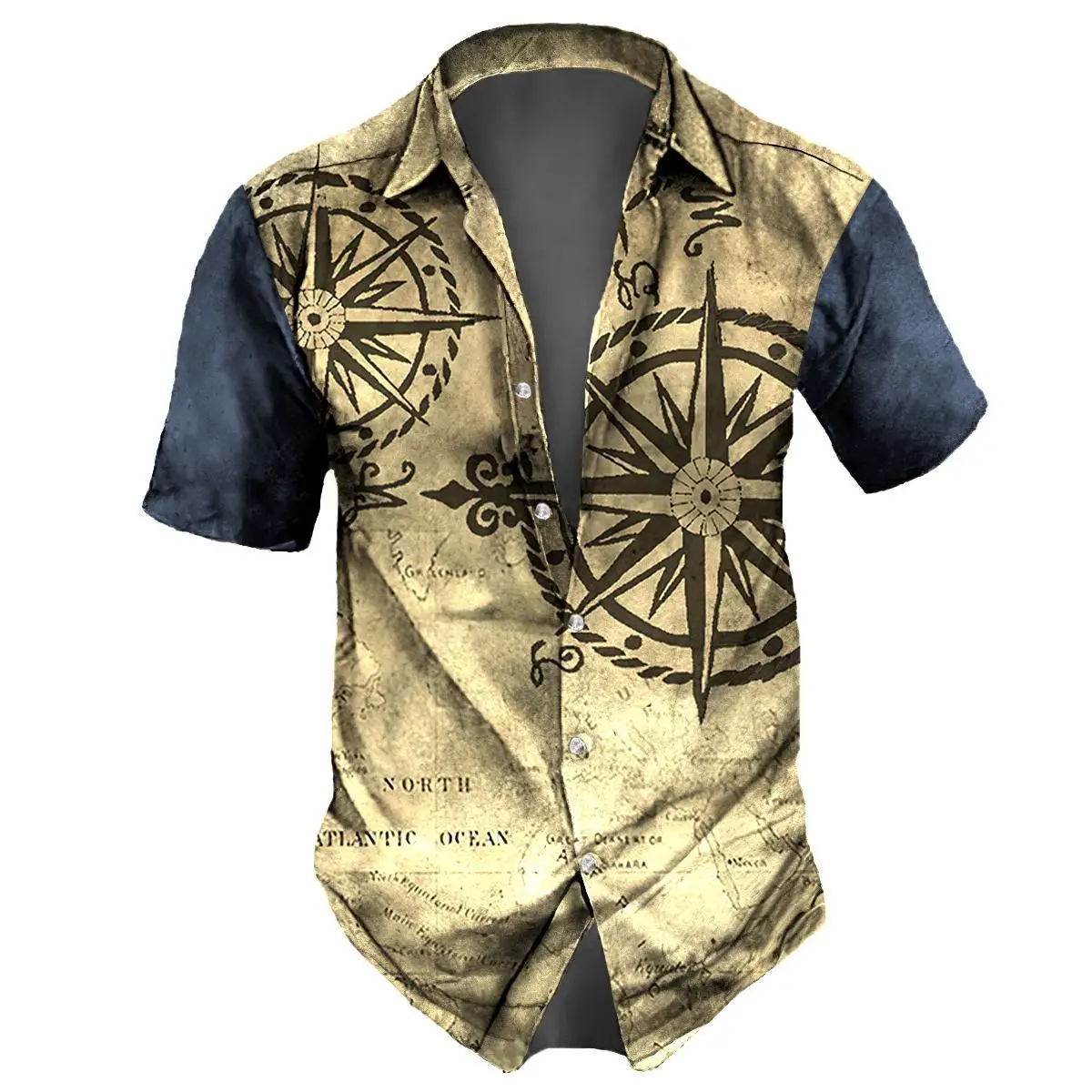 Camisa Retro de manga corta con estampado náutico en 3d para hombre, Top informal holgado de gran tamaño, Estilo Hawaiano, novedad de verano, 2024