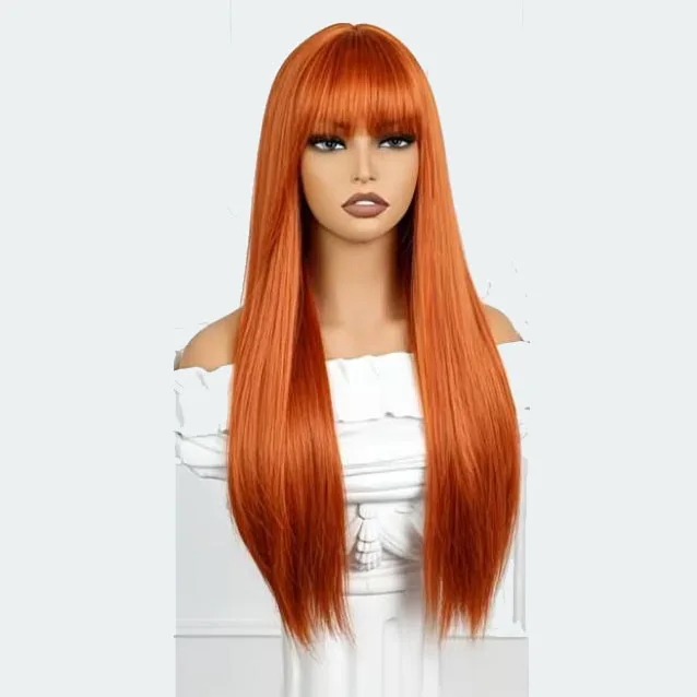 Ladies' Fashionable Full Top Hair Cover, Eye-Catching Long Straight Hair, Air Bangs Wig