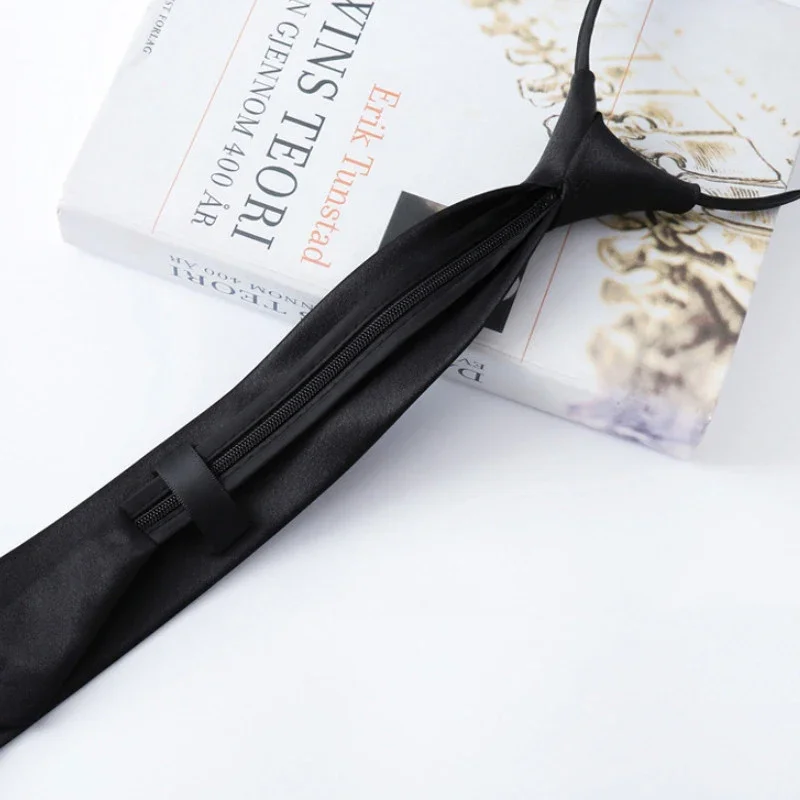 New Unisex Black Simple Clip on Tie Men's and Women's JK Tie Zipper Collar Solid Color Fashion Tie Academic Style Lazy Style