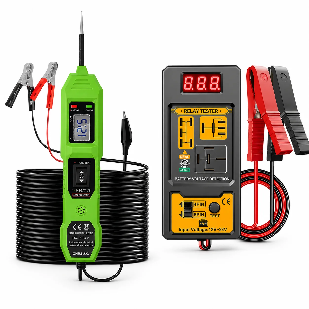 2Pcs Vehicle Electrical Diagnostic Tool Set Cnbj-823 Circuit Tester and Relay Tester, 6-24V Power Probe, 4/5 Pin Relay Analyzer