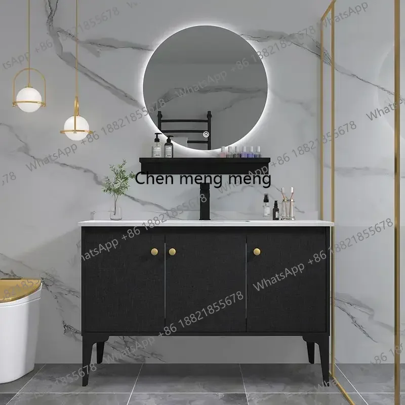 

Luxury Solid Wood Bathroom Cabinet with Light Mirror Simple Modern Floor Standing Bathroom Vanity Toilet Sink Bathroom Furniture