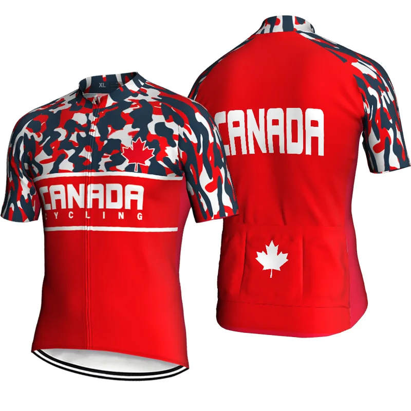 

Canadian Cycling Jersey, Pro Team Top, Short Sleeve Shirt, Breathable Quick Summer Bike Maillot, Cyclist Top, Red Jersey Pockets