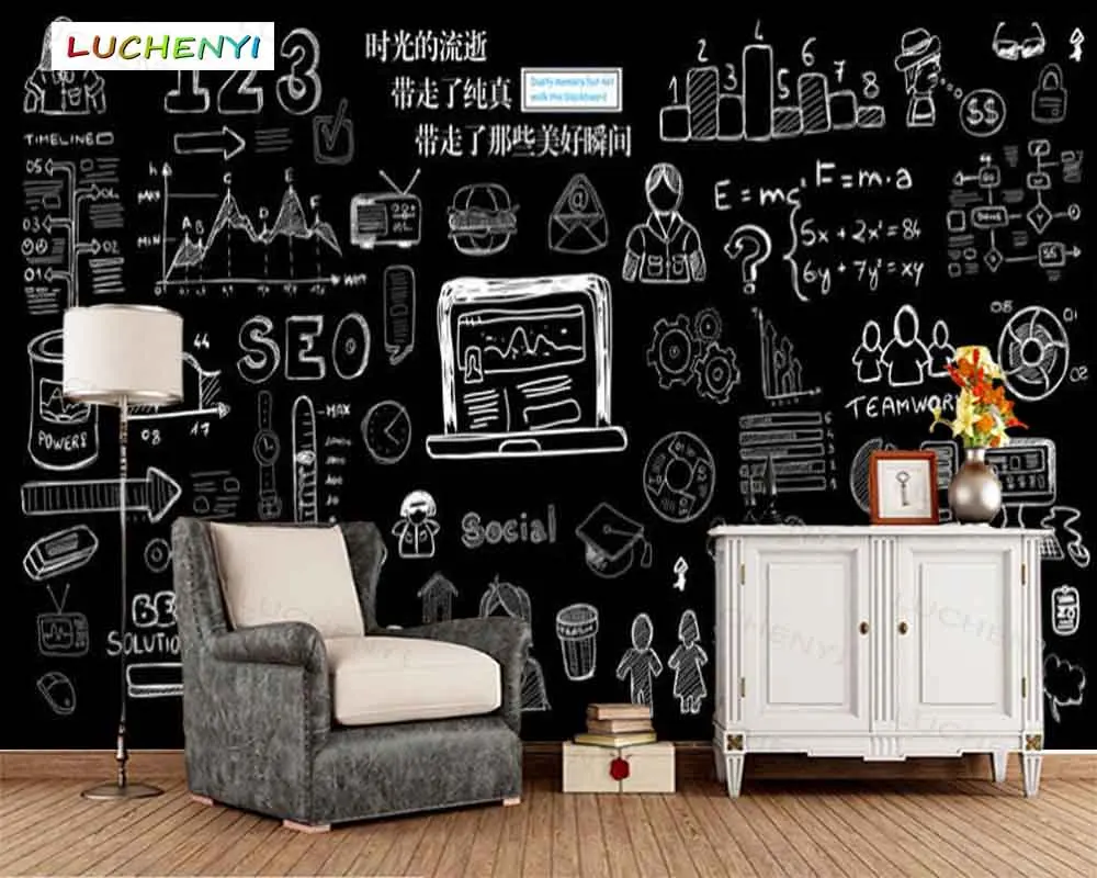 Papel de parede custom Chalk doodles on blackboard 3d wallpaper mural, living room tv wall bedroom wallpaper home decor