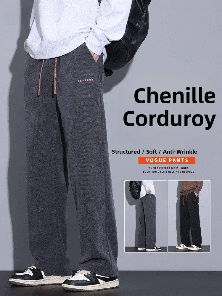 

Мужские повседневные вельветовые спортивные брюки прямого кроя свободного покроя, осенне-зимние, теплые, модные, молодежные, с эластичным поясом