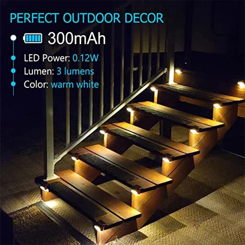 Warm White Led Solar Step Lamp Path Stair Outdoor Garden Lights Waterproof Balcony Light Decoration For Patio Stair Fence Light