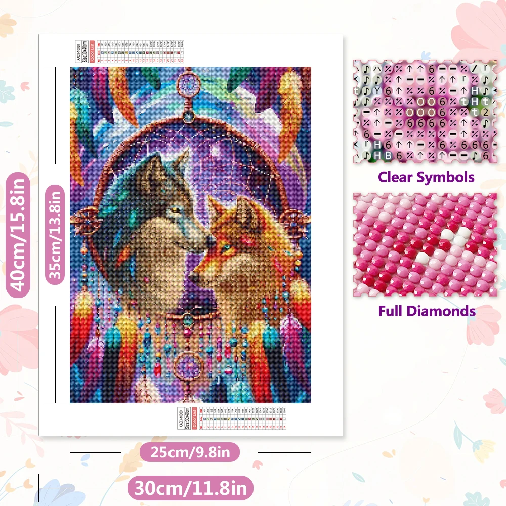 EverShine DIY 5D Diamond Painting Wolf Animal Full Drill Mosaic Dreamcatcher Embroidery Feather Wall Decorations Living Room