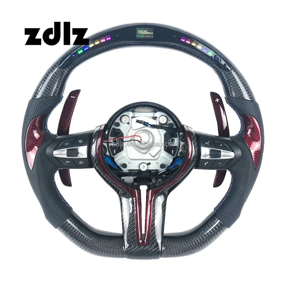 Customized LED carbon fiber perforated leather sports style steering wheel for  series M2 M3 M4 M5 M6 F10 F15 F30 2010-2016