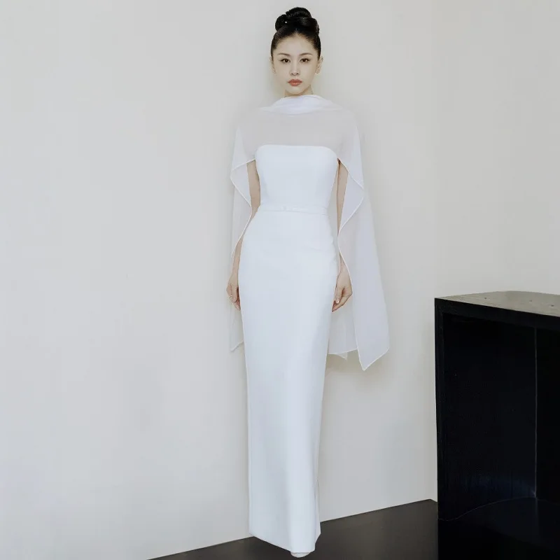 

Ele Evening Gown 2025 New Summer High-End Feelings Sa Strapl Dr Par Dr High Waist Triacetate Fabric