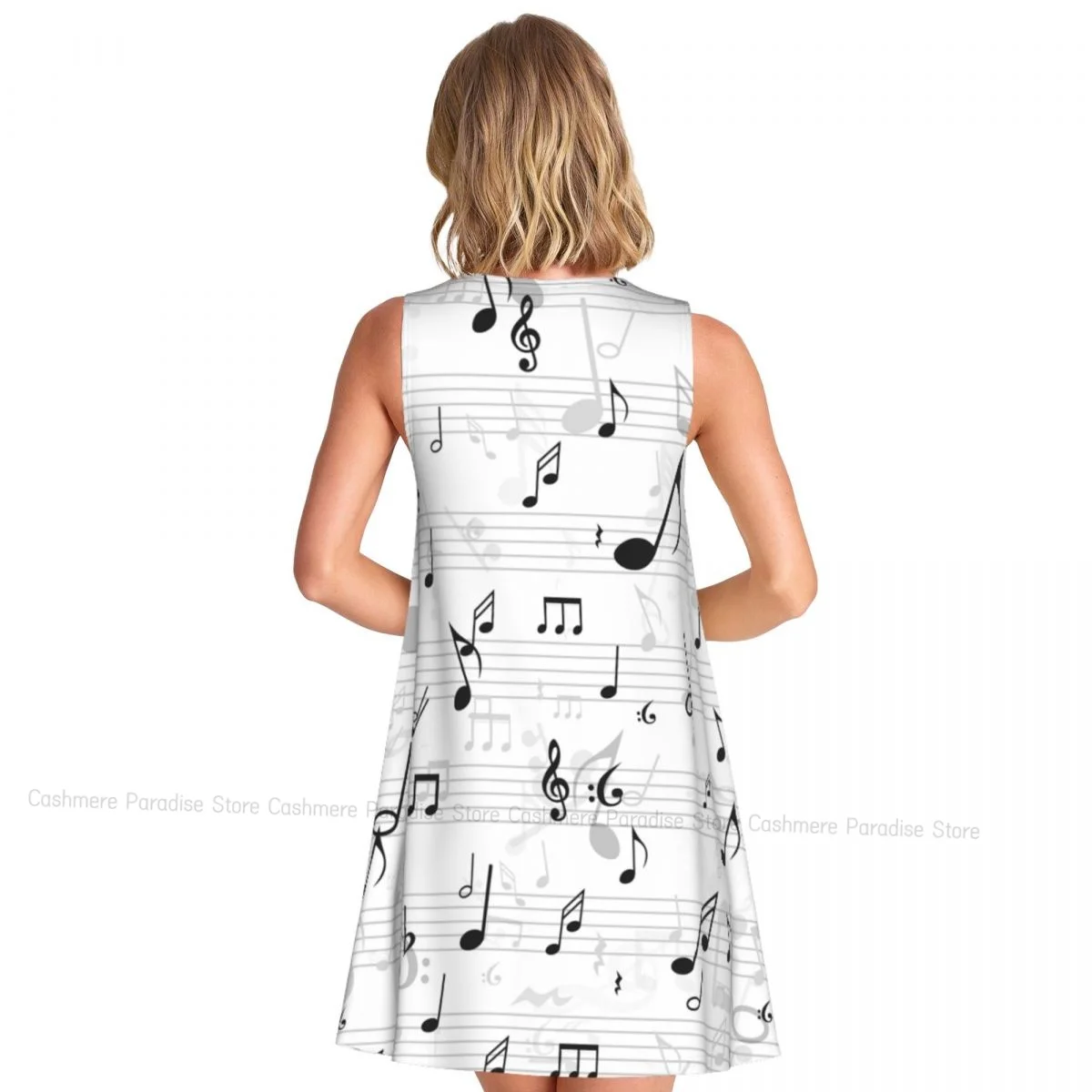 Robes d'été pour femmes, t-shirt de plage, sans manches, Note de musique, décontracté, ample, débardeur, 2025