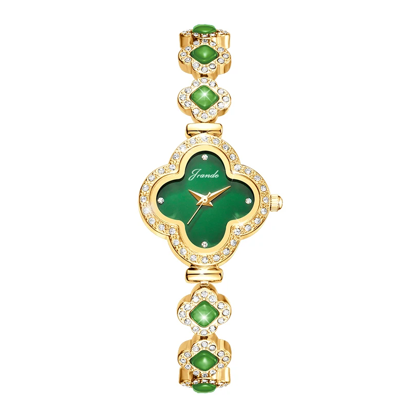 Orologio da polso da donna di lusso in acciaio con strass verde, orologio da polso al quarzo impermeabile, regalo per il suo orologio da polso da donna con puntatore e diamanti