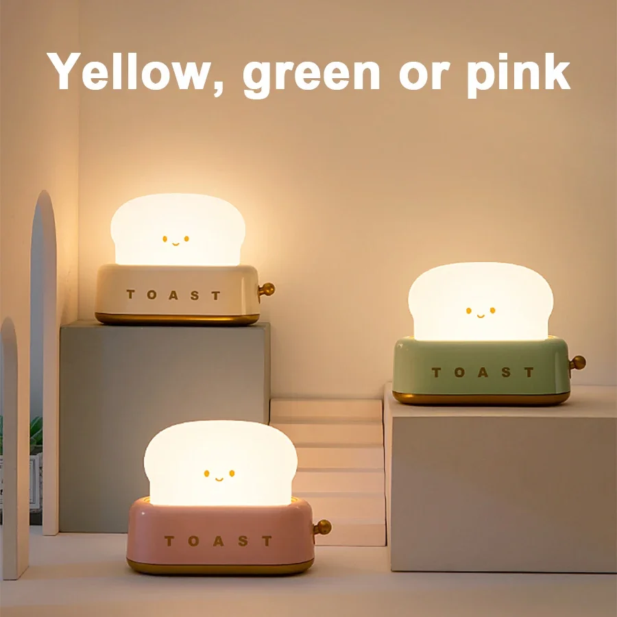 Cartoon Baby Led Night Light Decor Bedroom Desk Bread Maker Lamp Rechargeable For Room Cute Toaster Birthday Child Teacher Gift