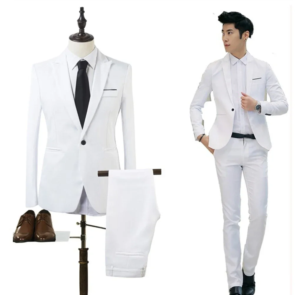 Blazer+Pants 2Pcs/set Men's Formal Blazer Jackets Coat Pants Tuxedos Wedding Slim Business Dress Suit Clothing for Man