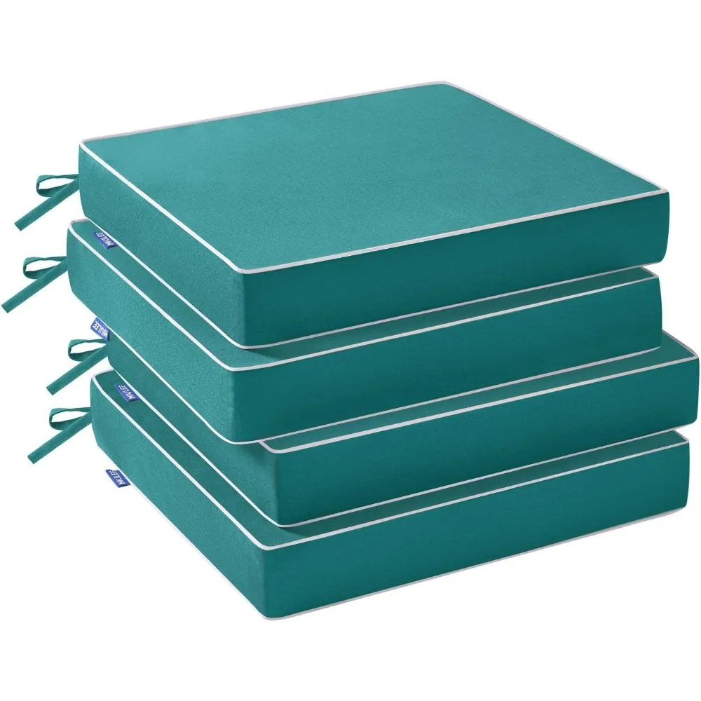 4 Piece Turquoise Outdoor Chair Cushions 19x19x3, Waterproof Patio Seat Cushions, 3 Year Color Fastness, Ties