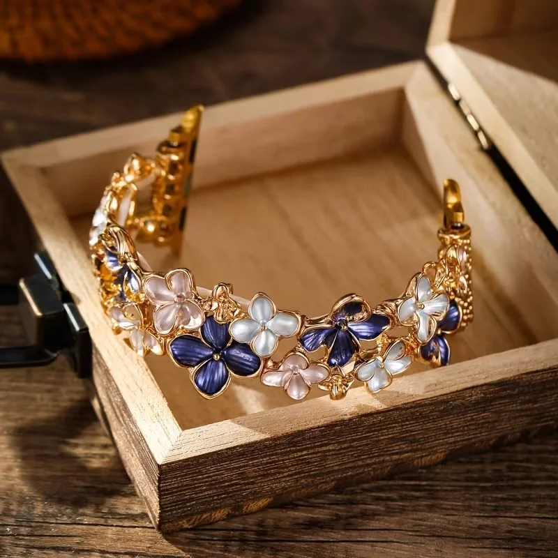 Suitable for Apple Watch Ultra/Ultra2/8/7/6/5/4/3/2/1/SE elastic fashionable and luxurious alloy flower-shaped watch bands