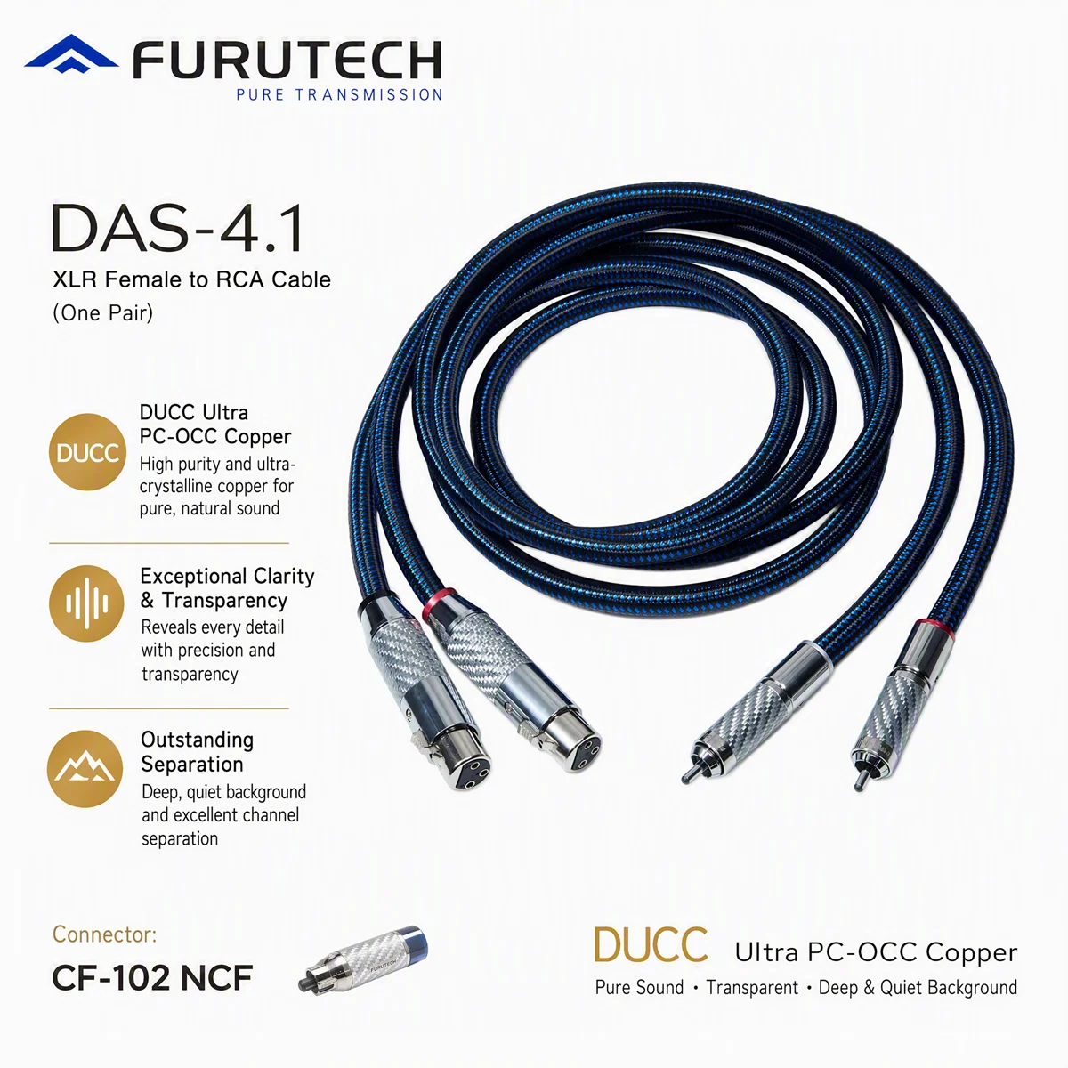 Japan FURUTECH DAS-4.1 Audiophile Signal Cable RCA to XLR Male/Female Hi-Fi Interconnect Audio Wire for Home Stereo System