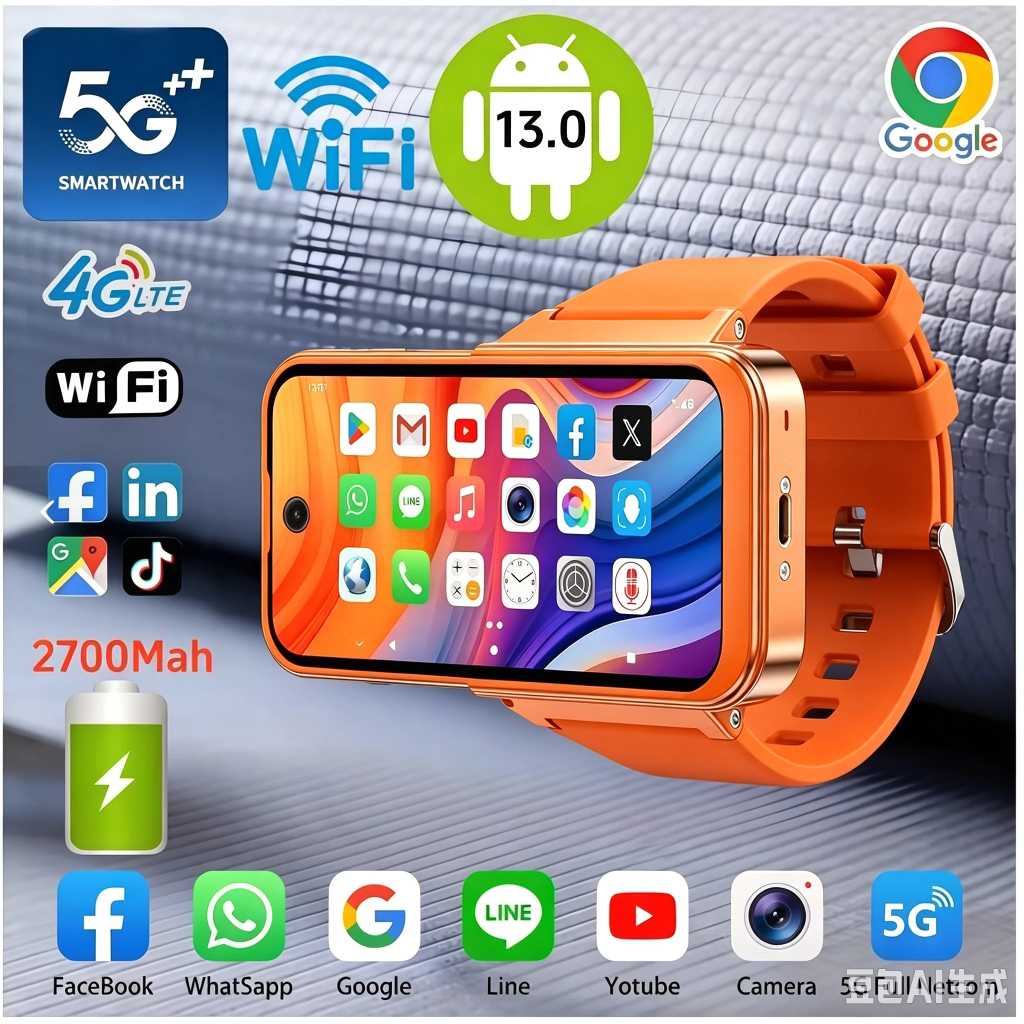 Android 12.0 Min Smart Watch Phone Smartwatch 2700Mah Battery 800W HD Dual Camera Amoled GPS WIFI Video Call Dual Sim Card Slot