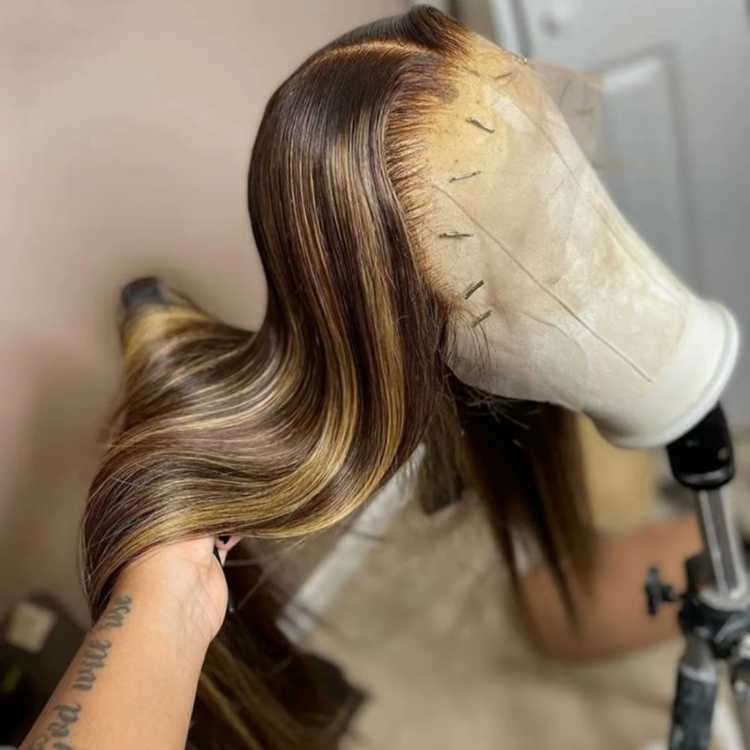 

250 Density Highlight Wig Human Hair 30 Inch 360 Full Lace Wig Brazilian Ombre Colored Lace Frontal Wig Human Hair For Women