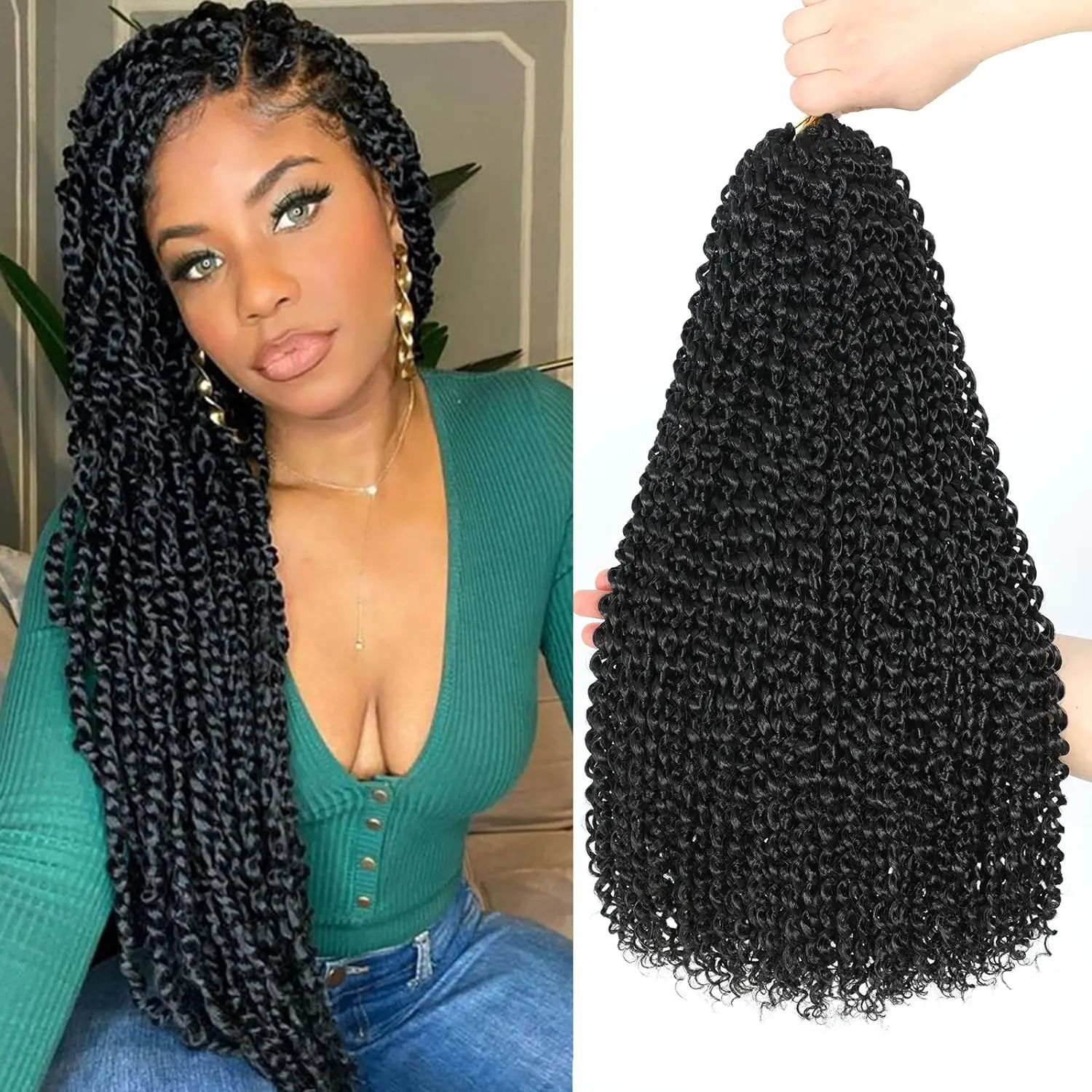 18“Passion Twist Hair 8Packs Freetress Water Wave Crochet Hair Synthetic Braiding Hair for Boho Locs, Faux Locs, Butterfly Style