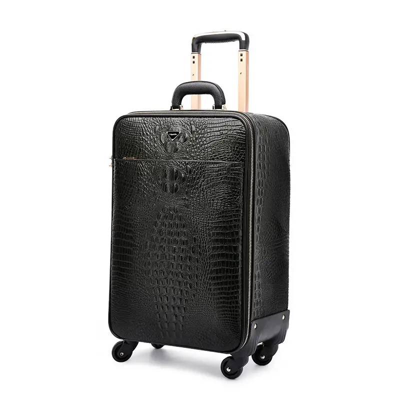 Genuine Leather alligator suitcase 16/18/20 "business pull rod travel luggage male carry on trolley female travel boarding box