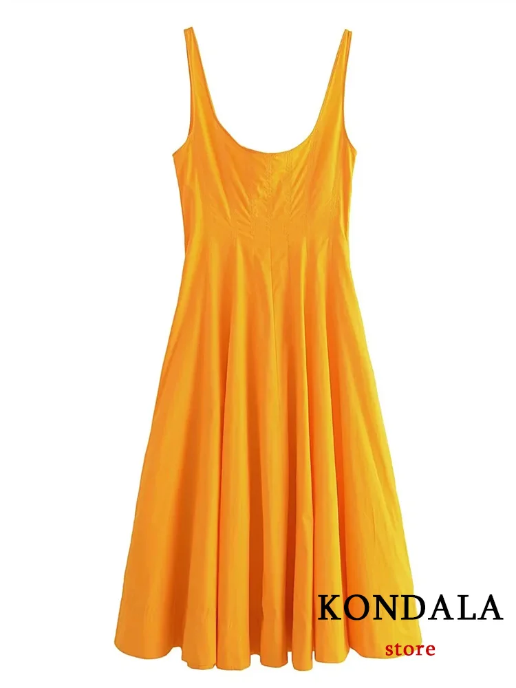 Kondala Sexy Cami Lange Jurk Vrouwen Oranje Solid Rits Vierkante Kraag Ruches Zomer Jurk Vrouwelijke Mode 2023 Vakantie Vestidos