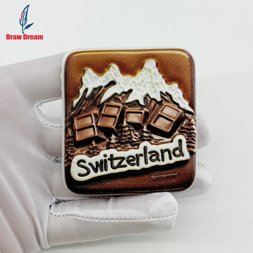 1PC Swiss Chocolate Artisanal Taste Buds Creative 3D Sticker for Refrigerator, Travel Souvenir, Home Decoration, Elegant Gift