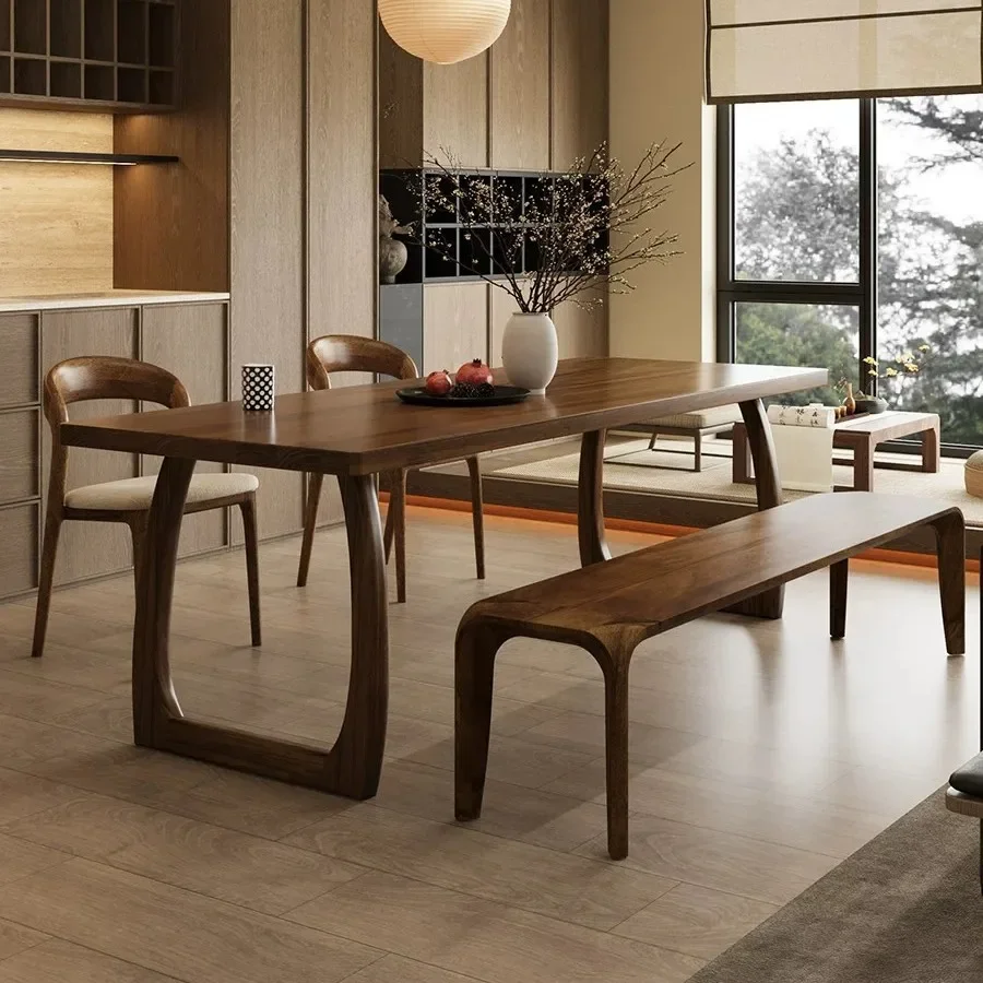 DSA North American black walnut dining table solid wood rectangular retro eating table household log tea table desk integrated