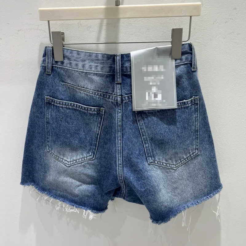 ANJY Spring Summer New Women Heavy Metal Decoration Ripped Fashion Niche Denim Shorts Stylish Washed Distressed Hot Pants A25226
