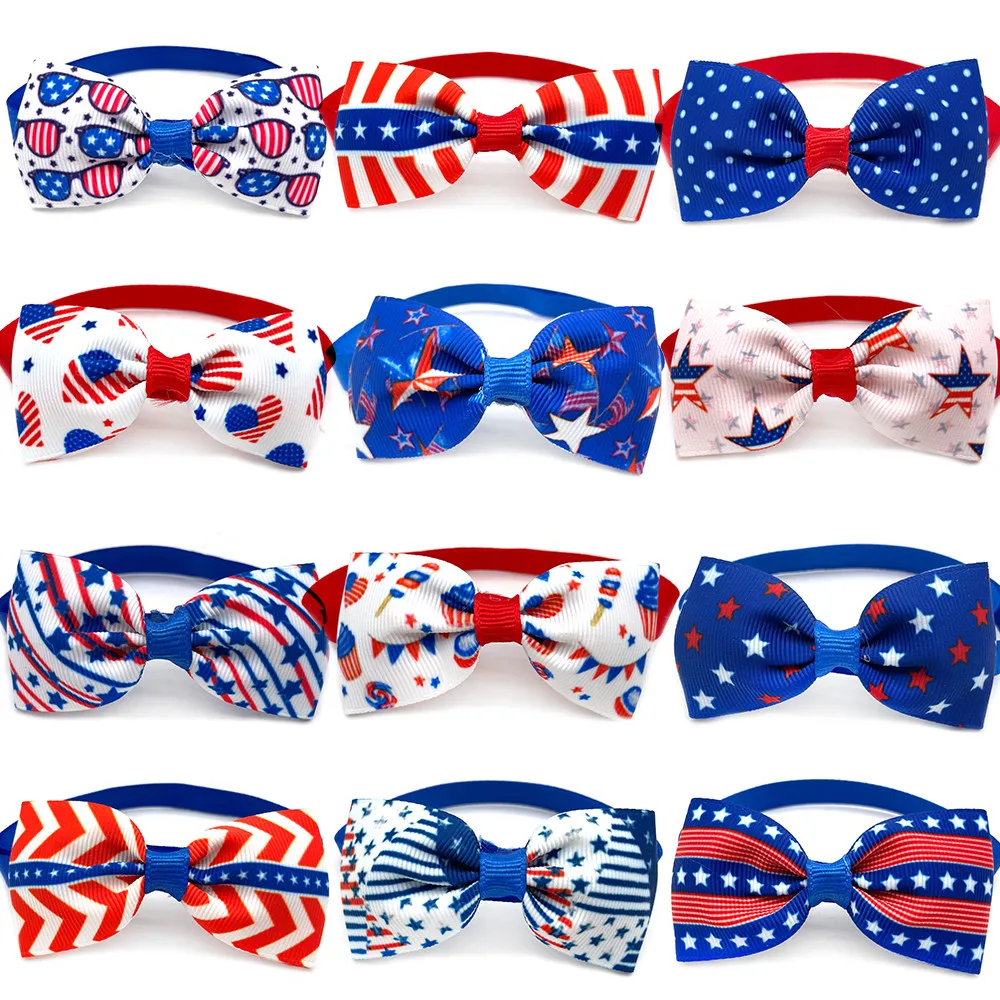 

30/50pcs American Independence Days Pet Dog Bowties Collars 4th of July Holiday Puppy Small Dog Bow Tie Pet Grooming Supplies